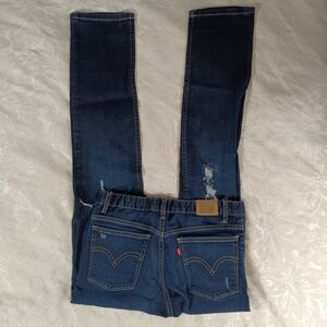 Levis Jeans Girls 16 Reg Blue Darkwash Distressed Denim Girlfriend Stretchy